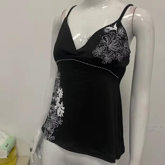 Camisole esthétique vintage à imprimé floral avec strass décoratifs