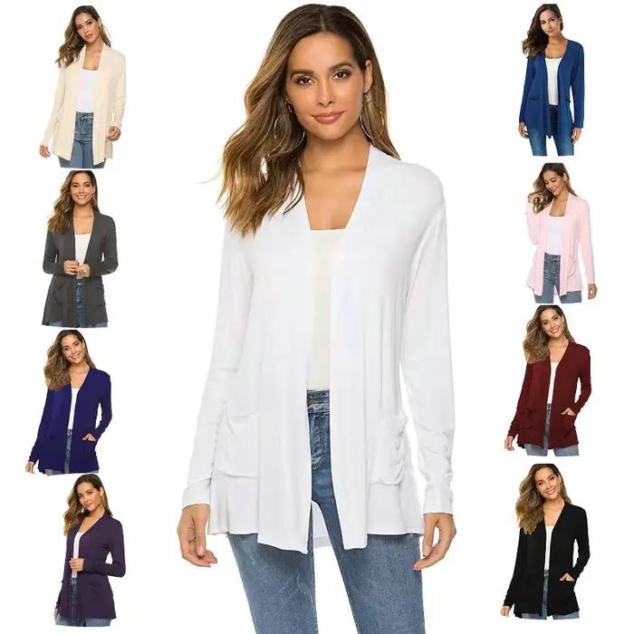 Cardigan à manches longues pour femmes en élasthanne décontracté et élégant pour automne et hiver grandes tailles couleurs douces et variées occasions spéciales