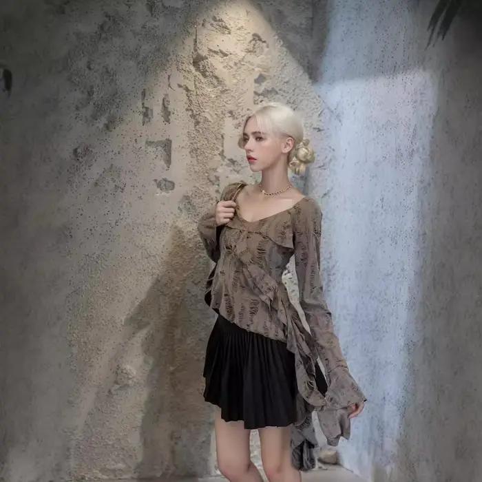 Nouveau T-Shirt à manches longues femmes automne américain Vintage en détresse conception Unique hauts
