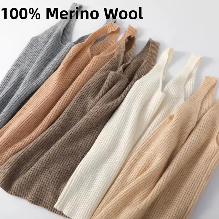 Pull à bretelles en laine mérinos pour femme