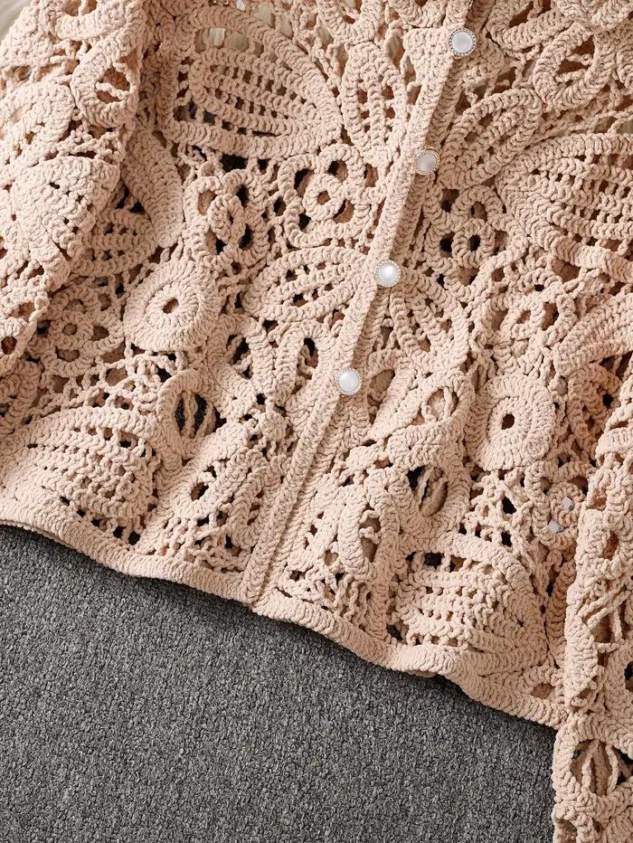 Cardigan en tricot crocheté à manches longues
