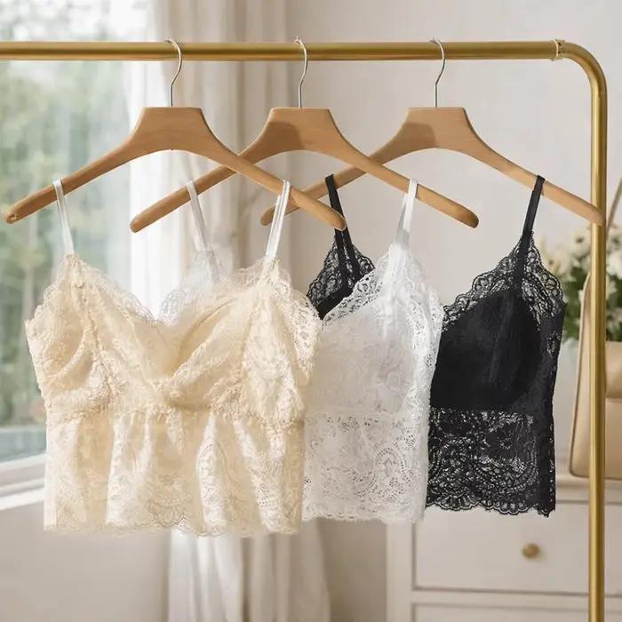 Débardeur court en dentelle française sans couture