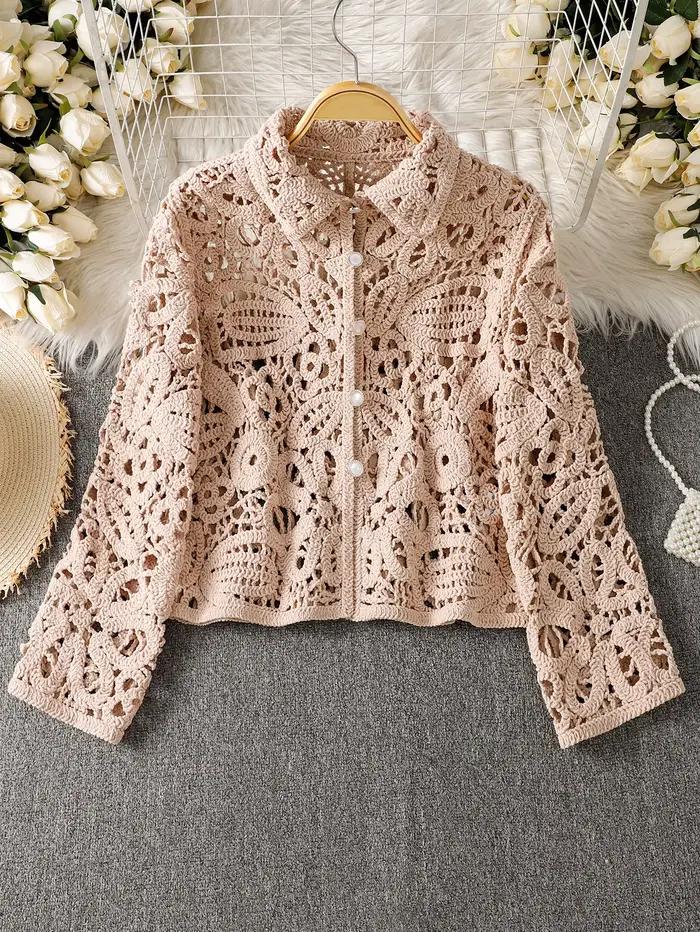 Cardigan en tricot crocheté à manches longues