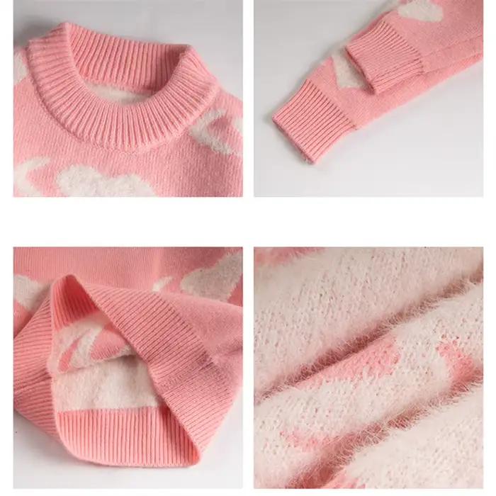 Pull en tricot pour fille coréenne avec cœurs pour adolescent