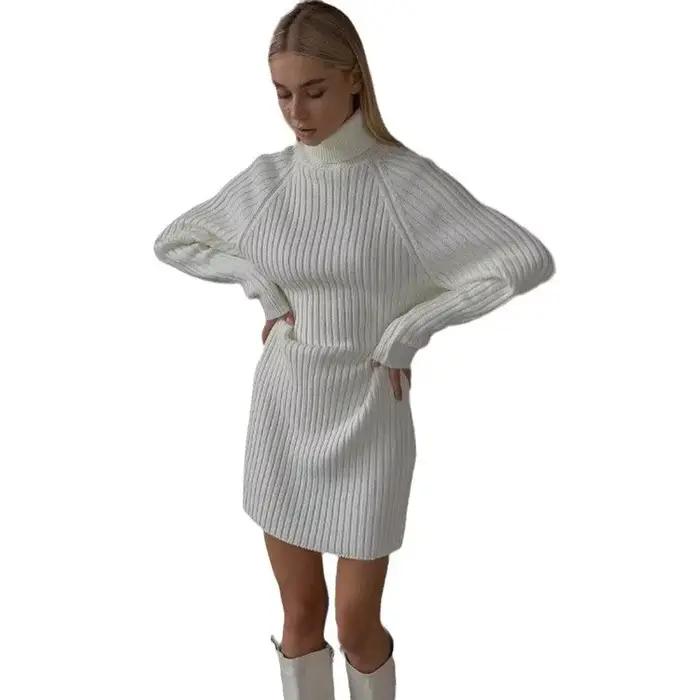 Robe pull épaisse tricotée ample et décontractée à col roulé pour femmes automne hiver confortable et élégante