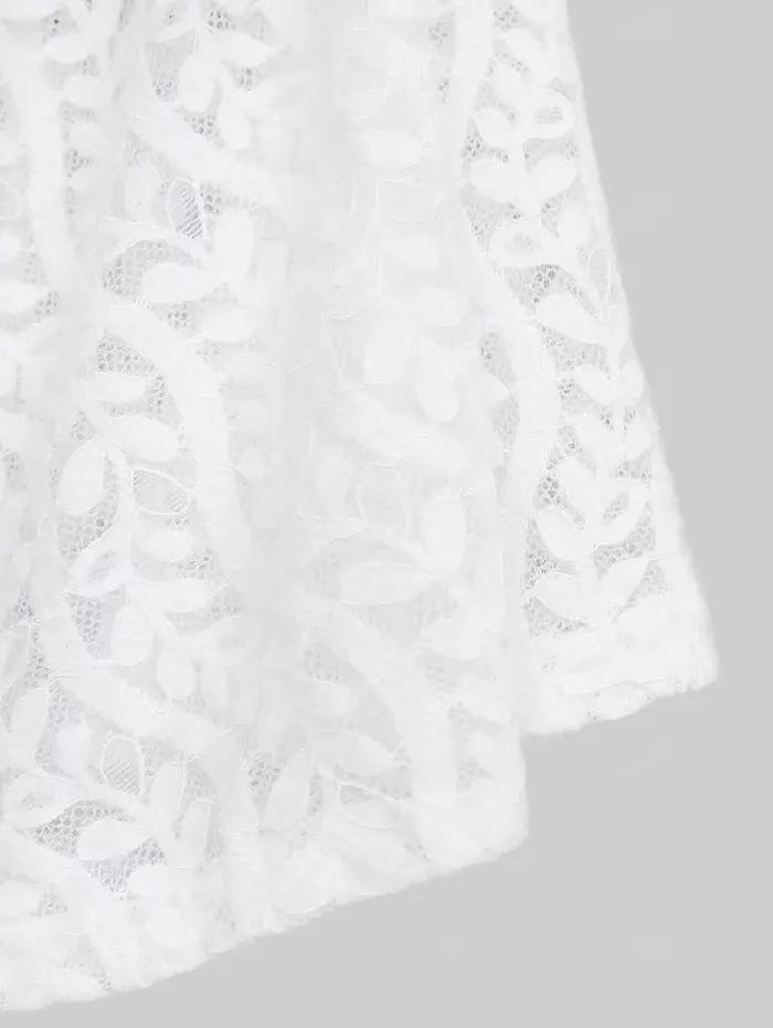 Chemisier grande taille femme col cranté empiècement maille boutons cœur manches évasées bordure dentelle polyester élasthanne automne hiver occasions spéciales