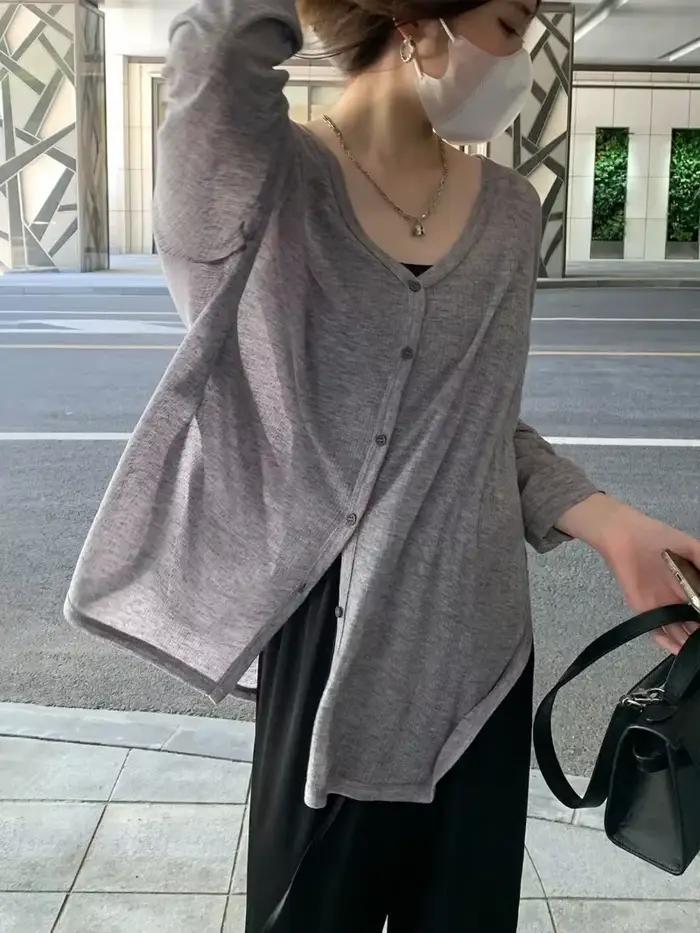 Cardigan femme nouveau col en v à manches longues
