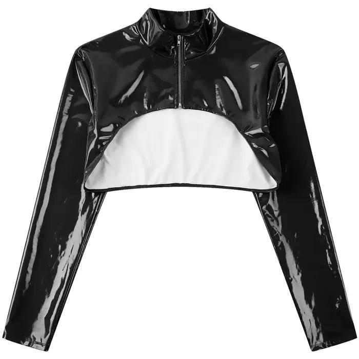 Haut court en cuir verni pour femme