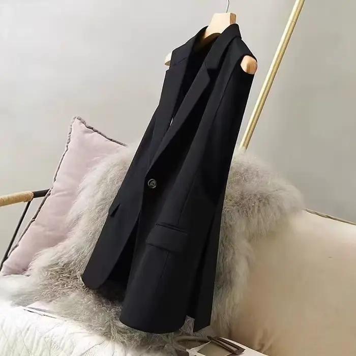 Gilet de costume noir sans manches pour femme