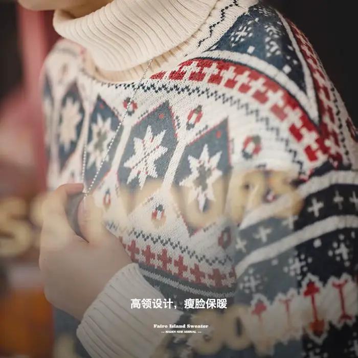 Maden Vintage Fair Isle pull tricoté noël chaud col roulé