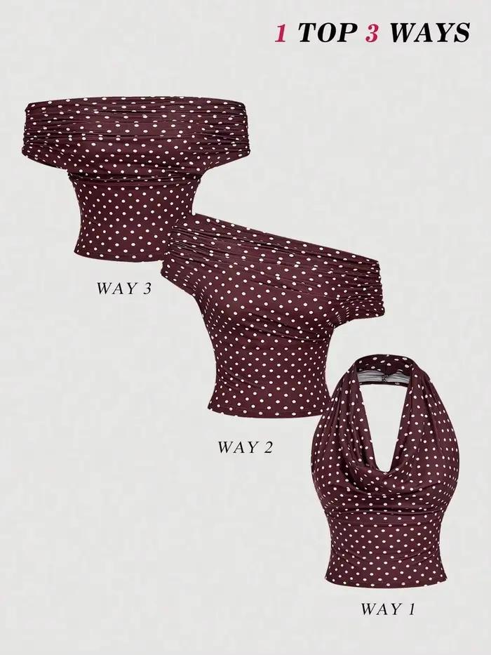 Haut court en tricot pour femme avec options de port polyvalentes et détail froncé sur le côté