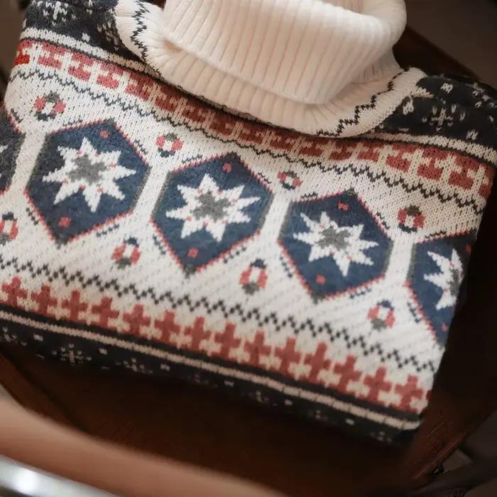 Maden Vintage Fair Isle pull tricoté noël chaud col roulé
