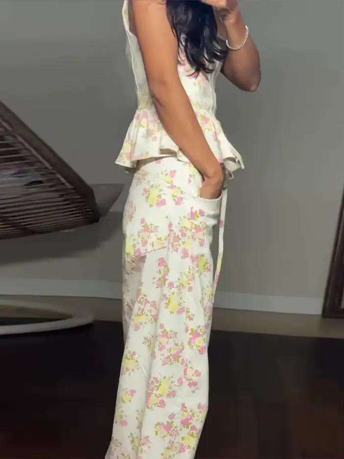 Ensemble de pantalon pour femmes imprimé floral décontracté printemps été occassions spéciales