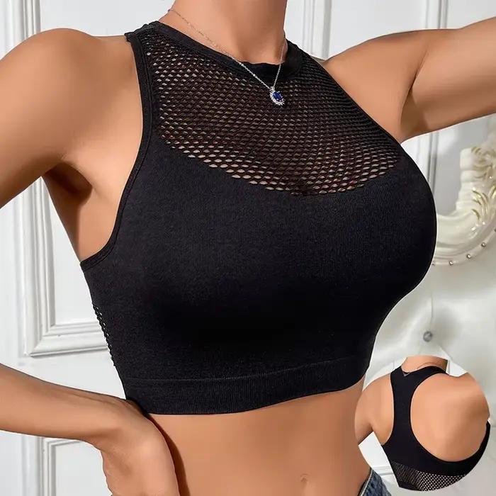 Débardeur Sexy en Résille pour Femmes, Ajouré, Épaules Dénudées, Haut Court, Extensible, Confortable, Décontracté, Gilet Chic Occasions Spéciales Printemps Été