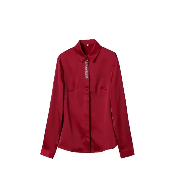 Chemise bleu marine à manches longues en mousseline de soie pour femme