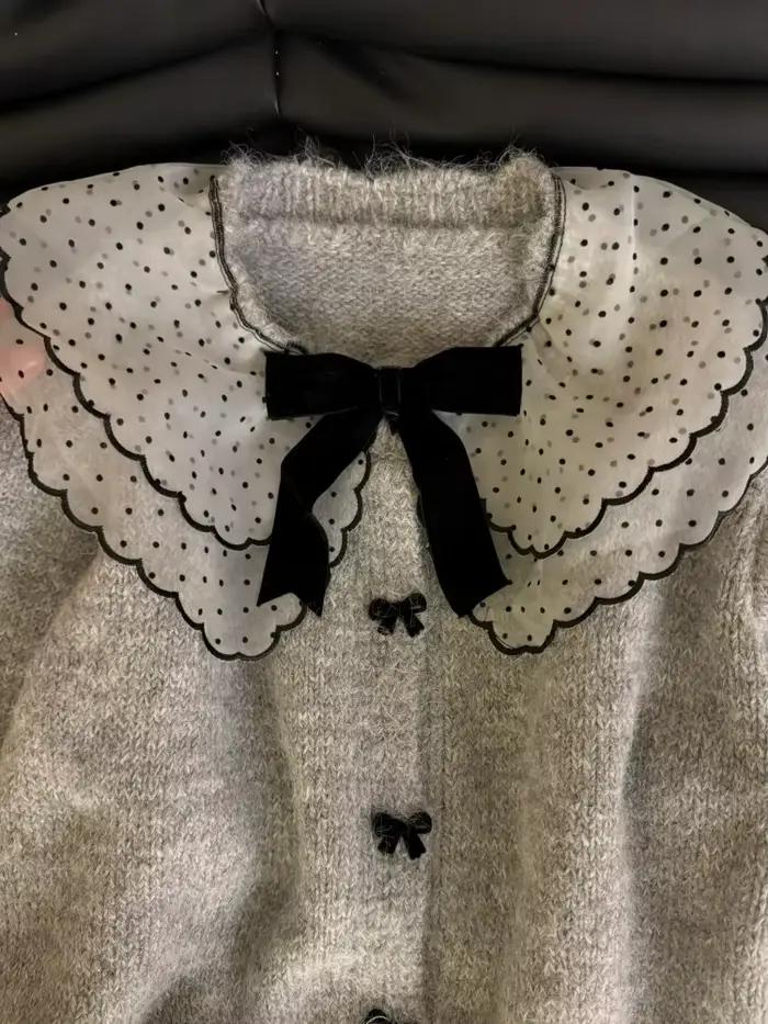 Nuisette kawaii en polyester et coton pour femme avec arc décoratif et collier Peter Pan pour occasions spéciales automne hiver