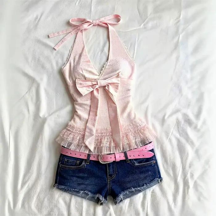 Haut d'été rose léger et sexy pour fille