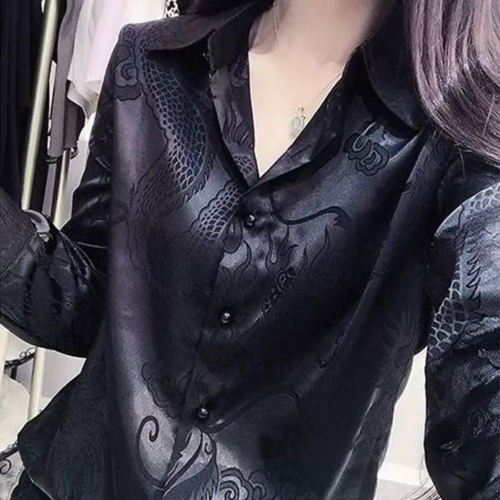 Bureau dame mode Jacquard tissage Blouse Vintage été nouvelle couleur unie femme tout-match col Polo décontracté simple boutonnage chemise
