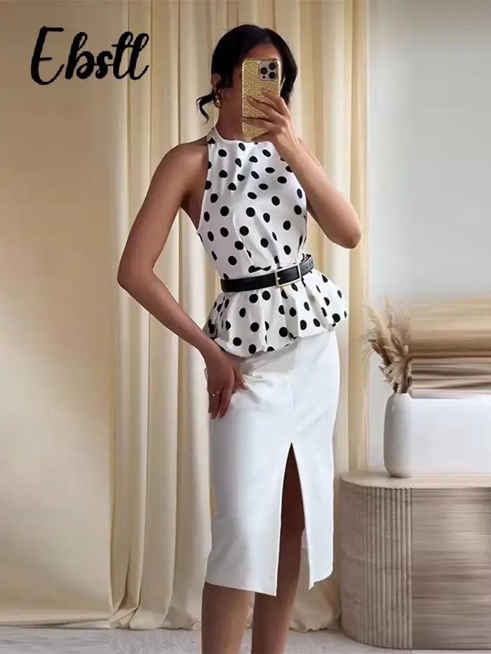 Débardeur Halter à Pois Tendance pour Femme Dos Nu, Style Streetwear Nouvelle Collection Été 2026