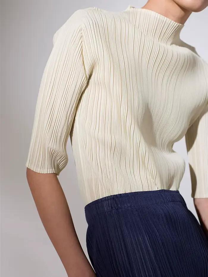 Miyake hauts plissés 2026 été demi manches coréen créateur de mode T-shirts