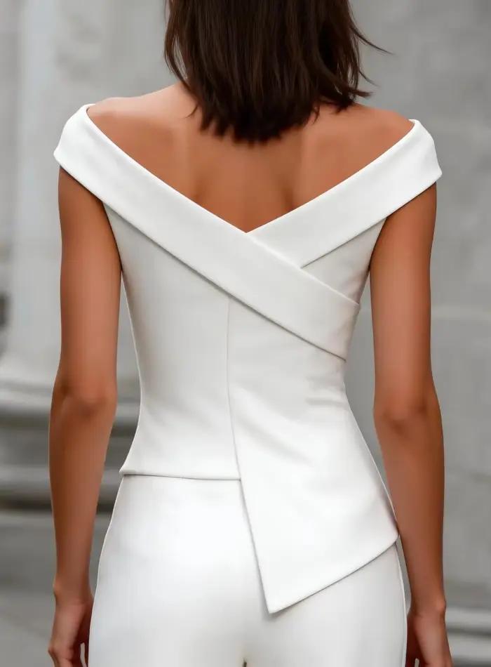 Haut pour femme à épaules dénudées col asymétrique polyester élégant printemps été occassions spéciales