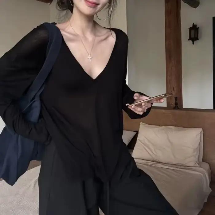 T-shirt uni à manches longues pour femmes