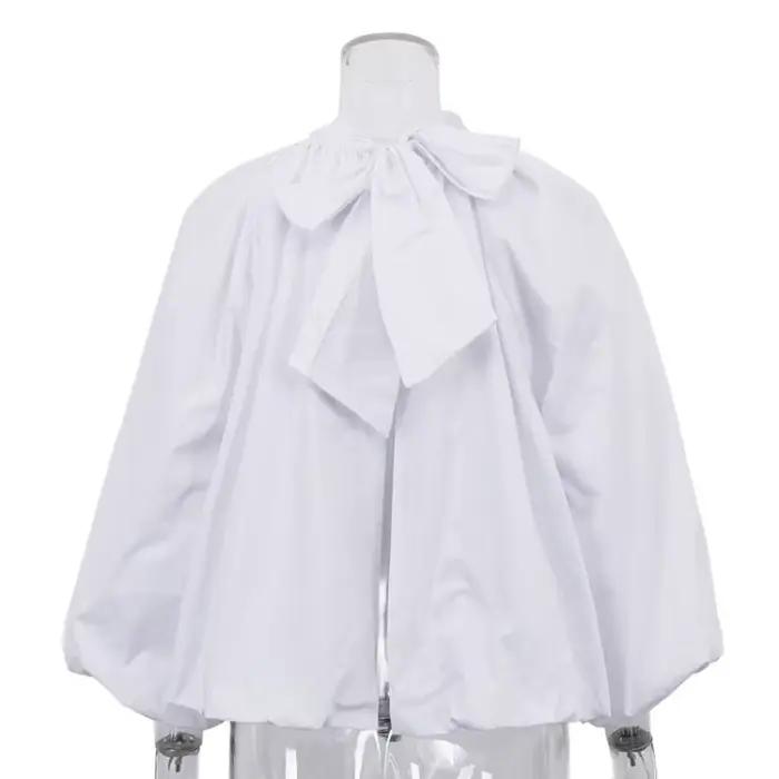 Chemisier ample à manches bouffantes blanc pour femme, col montant, chemise décontractée et élégante pour le bureau, printemps-été, YZRLADY