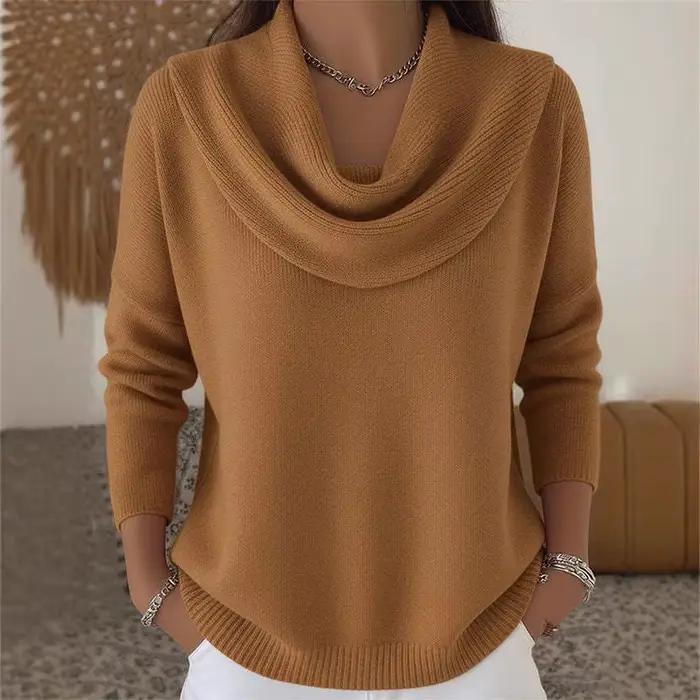 Automne femmes pull tricoté surdimensionné Chic col rond Vintage