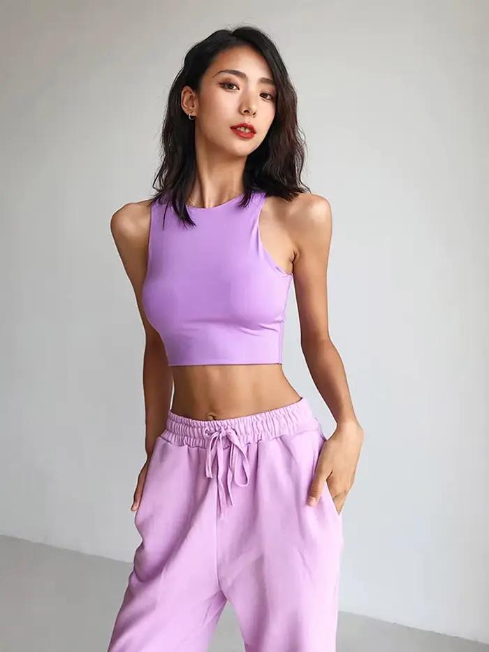 Femmes Sexy Slim hauts été mode col rond sans manches Double Nylon dames bonne qualité débardeurs 6 couleurs
