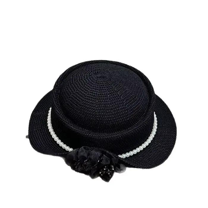 Chapeaux de paille plats à motif floral français pour femmes