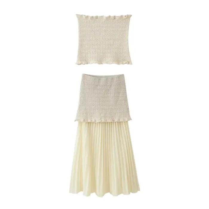 Ensemble 2 pièces haut en maille froncé et jupe longue taille haute