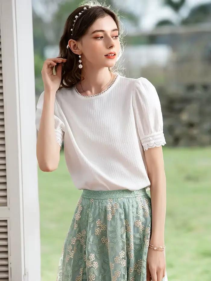 I Believe You-Chemisier en mousseline de soie à manches bouffantes pour femme