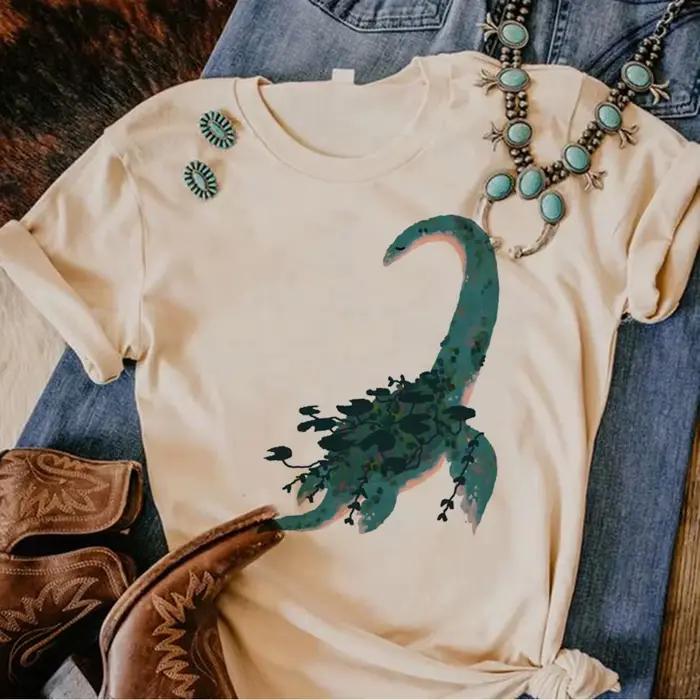 T-shirt dinosaure pour femmes junior style décontracté motif dessin animé pour toutes les occasions