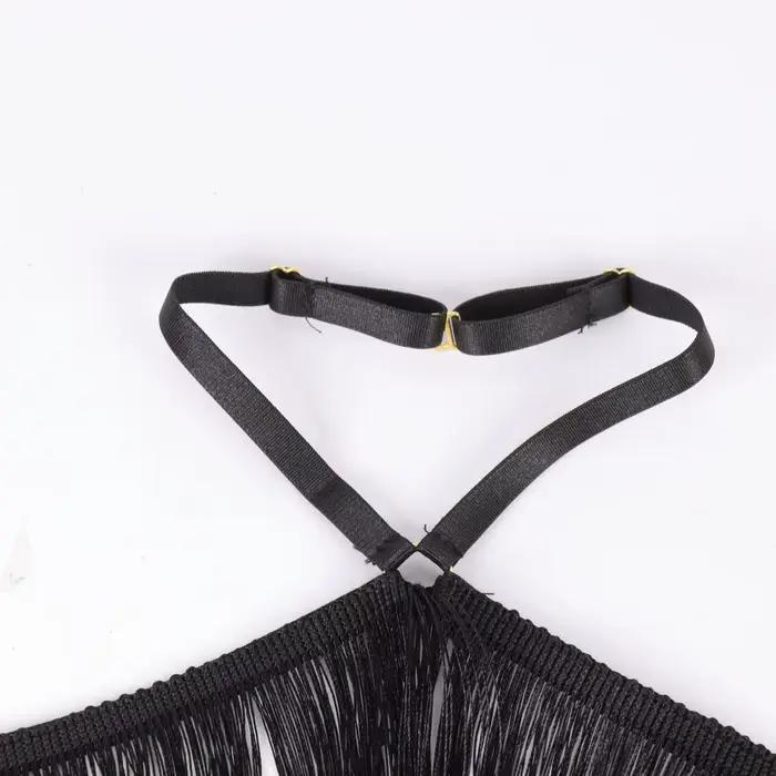 UYEE Haut licou noir pour femme avec détail de pompon Harnais élastique réglable Ceinture décontractée pour toutes saisons