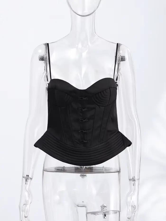 Haut corset en jean à bretelles spaghetti et col carré