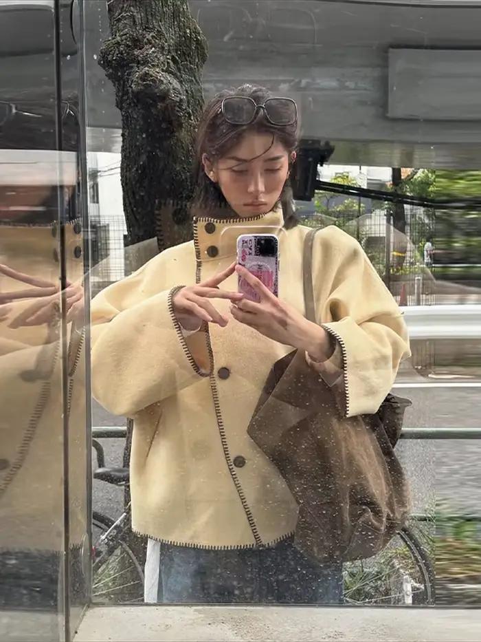 Manteau court Chic à col montant pour femme
