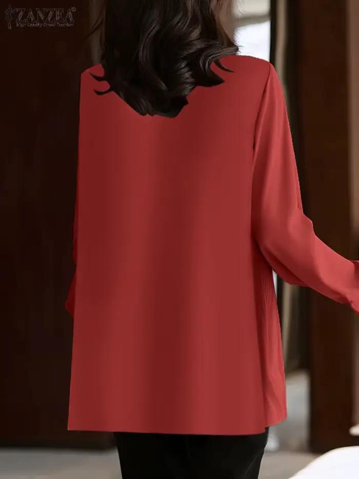 Blouse ZANZEA en polyester et élasthanne, col en V, ample et décontractée, chemise mode pour femme, vintage et élégante pour toutes les occasions