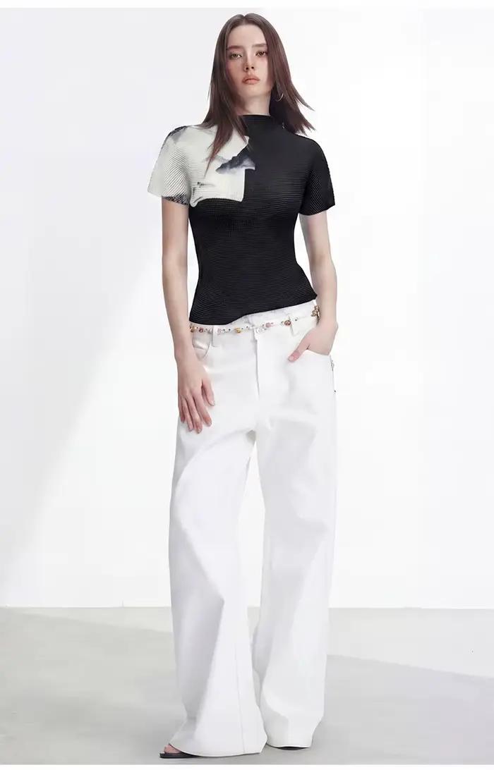 T-shirt à col montant décontracté pour femme