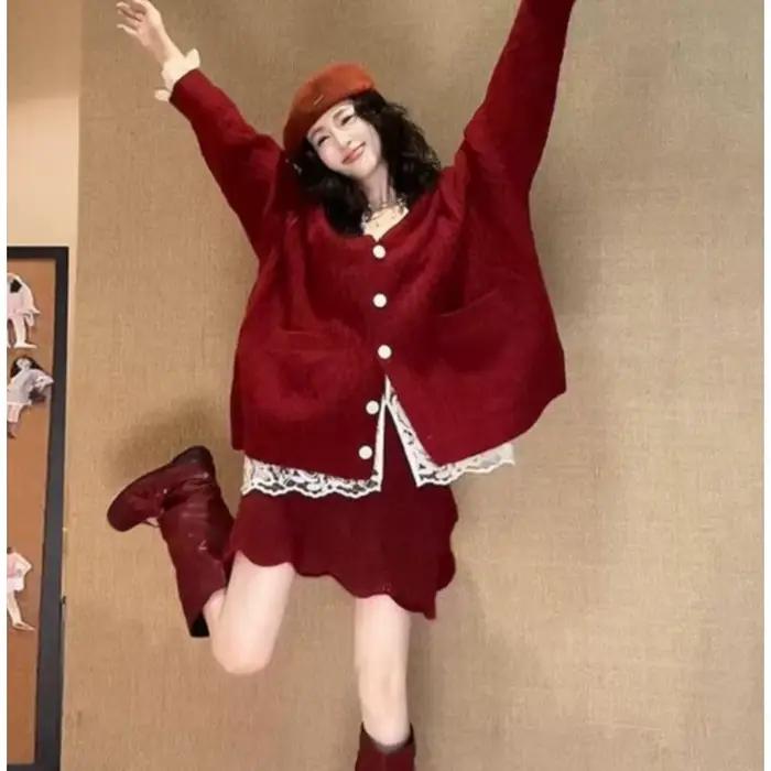 Pull rouge de Style paresseux rétro français
