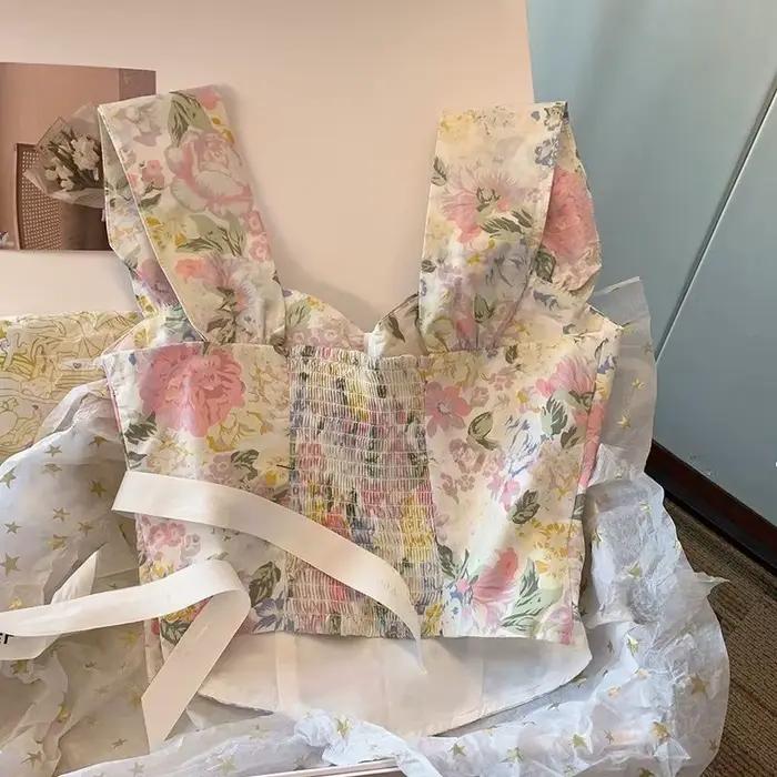 Haut Court artificiel astique Rose à Imprimé Floral pour Femme