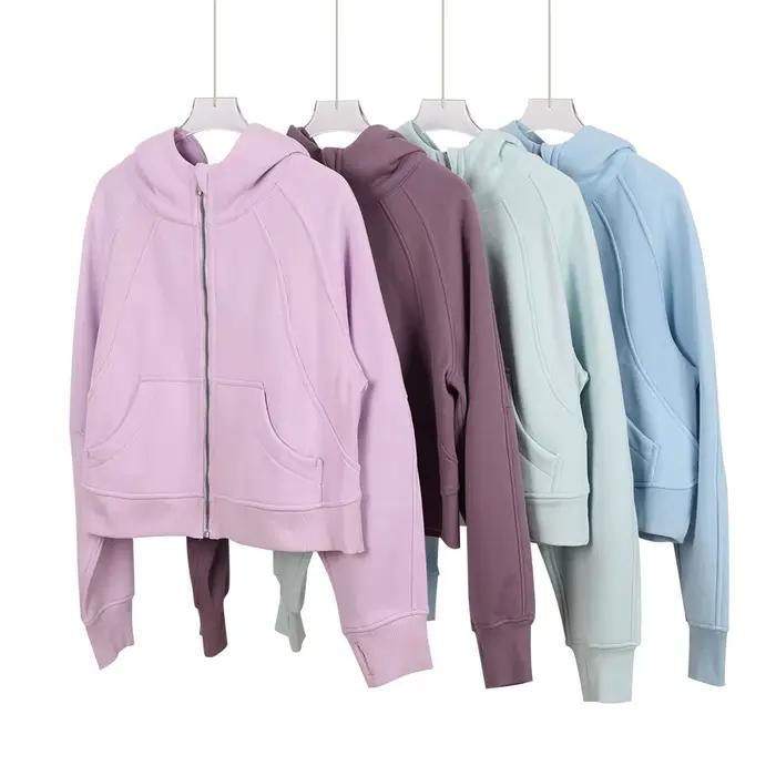 Veste polaire zippée oversize en polyester et coton pour femme, style scuba, manches longues, adapté aux activités physiques et occasions froides