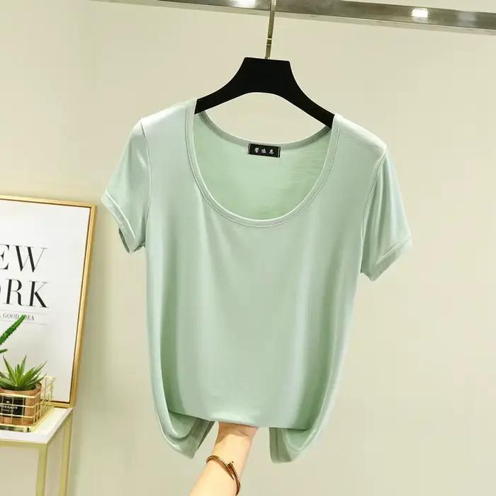 T-shirt à Manches Courtes et Col en U pour Femme