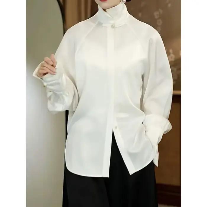 Chemise à col mandarin pour femme avec boutons-pression