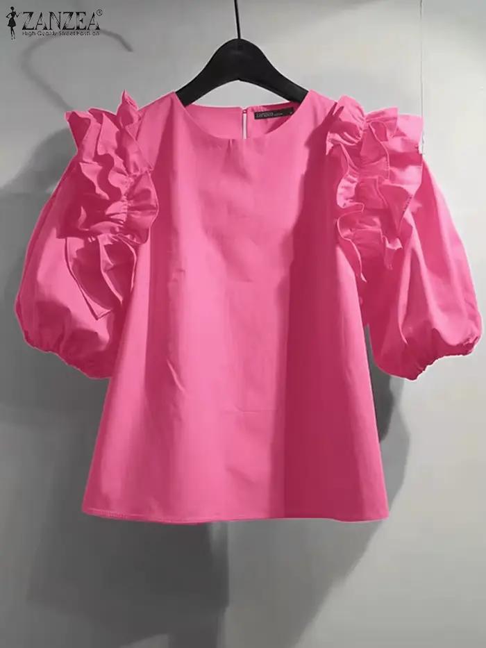 Blouse ZANZEA Vintage Mode Femmes Avec Volants Imprimé Fleuri Pour Occasions Spéciales Et Journées Décontractées