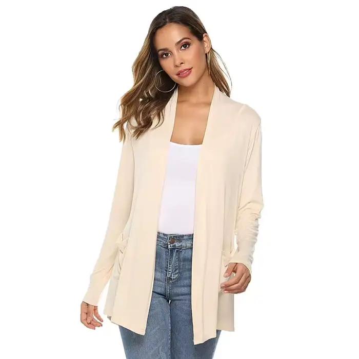 Cardigan à manches longues pour femmes en élasthanne décontracté et élégant pour automne et hiver grandes tailles couleurs douces et variées occasions spéciales