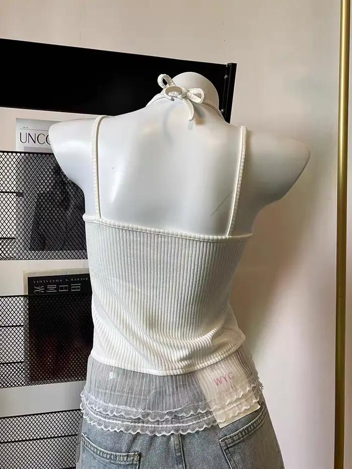 Camis femmes tendre arc Chic mince Sexy filles hauts Kawaii été Style japonais mode doux tout-match vêtements solide intérieur