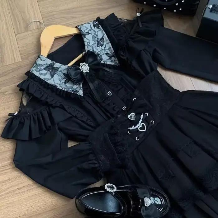 Chemisiers et blouses Lolita à nœud et dentelle pour femme style kawaii japonais avec boutons cœur nouveaux hauts printemps et automne occasions spéciales