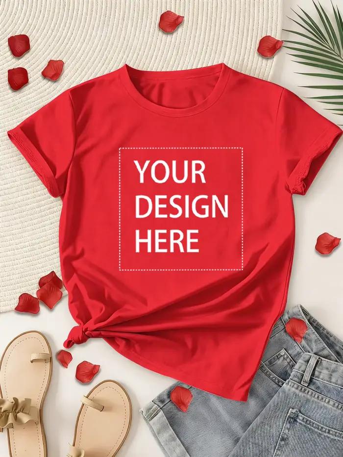 T-shirt personnalisable pour femme avec impression de logo ou dessin animé, décontracté et polyvalent pour toutes les saisons et occasions