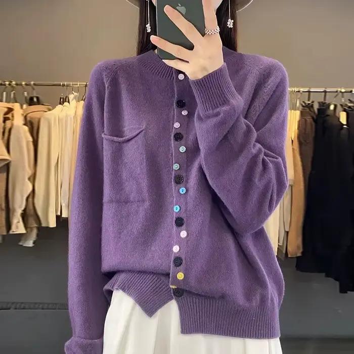 Cardigan en acrylique-coton pour femme, coupe ample, décontracté, automne-hiver, style vintage, occasions spéciales