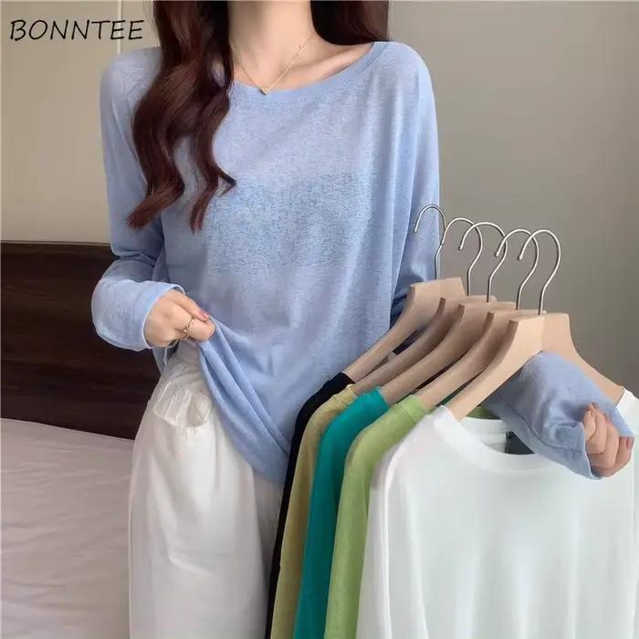 Chemisier Soleil Vert décontracté korean style pour femme, vêtement estival transparent sexy fin cool respirant à la mode assorti à tout confortable UPF50+